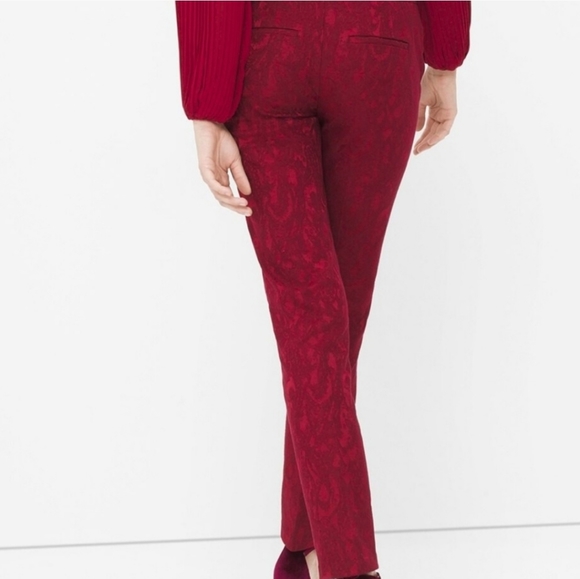 White House Black Market The Slim Ankle Pant Red Size 10 Stretch Paisley Print - Picture 4 of 11